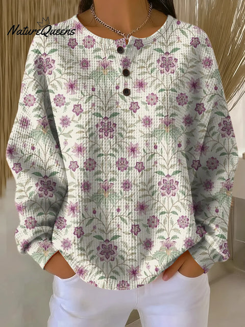 Women's Simple Retro Flowers FloralPattern Art Print Casual Cotton Shirt