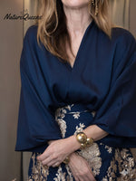 Women's Solid Color V-neck Three-quarter Sleeve Loose Casual Top