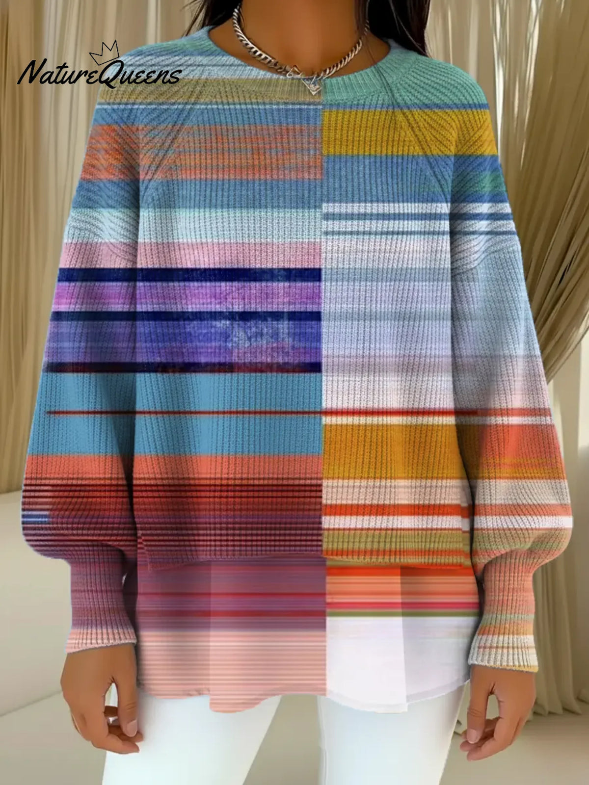 Women's Geometric Pattern Art Print Casual Knitted Sweater