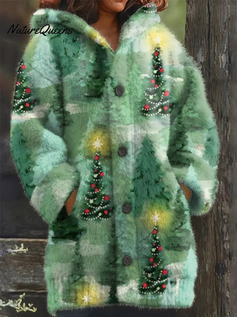 Christmas Tree Printed Knit Hoodie