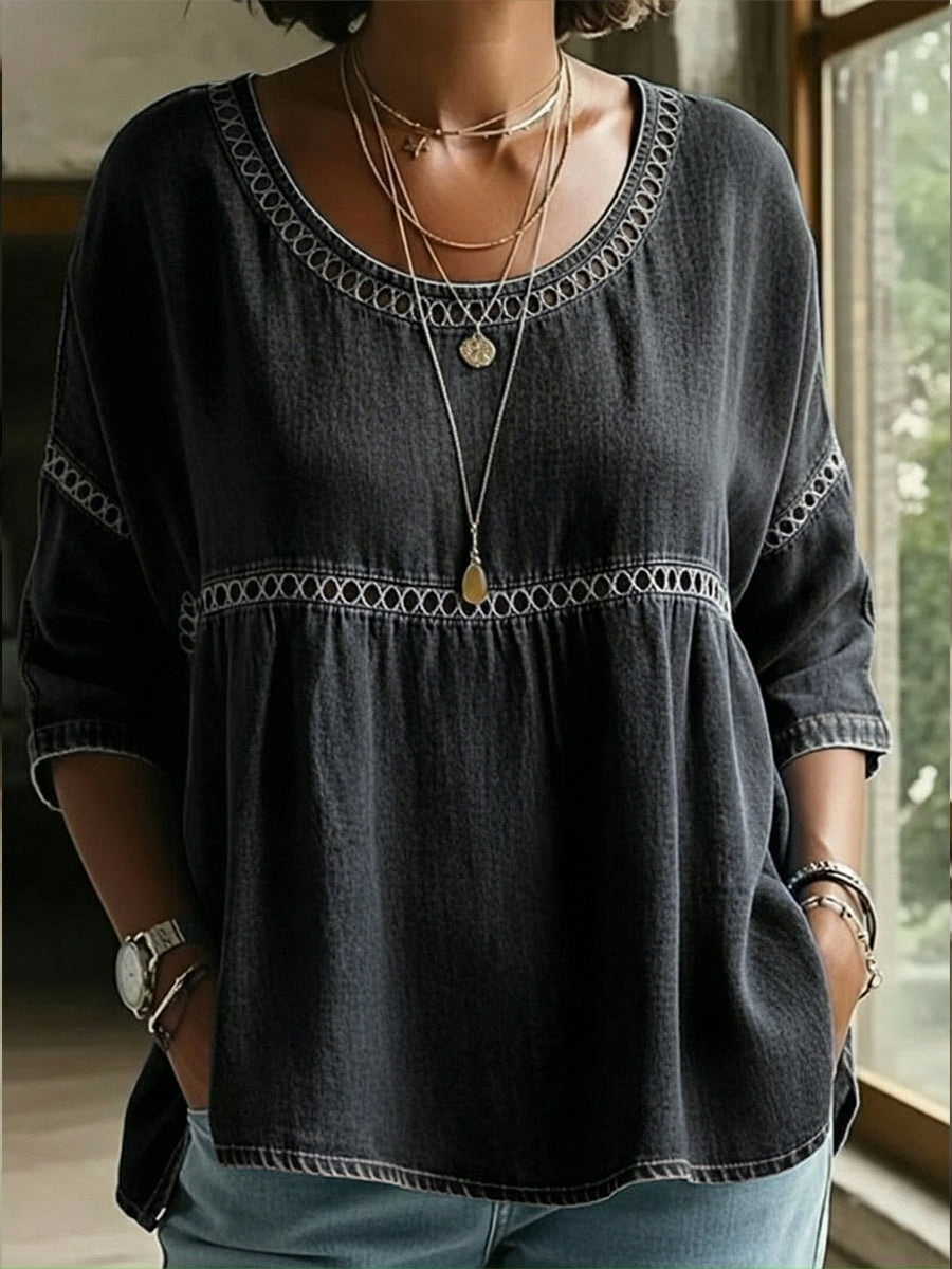 Casual Webbing Denim Top