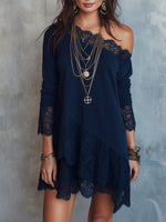 Women's Lace Spliced One-shoulder Dress