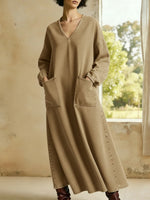 Casual V-neck Pocket Denim Cotton Dress