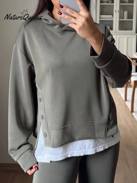 Women's Casual Cotton Hooded Sweatshirt And Pants Two-piece Set