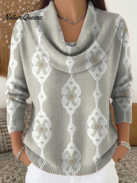 Women's Abstract Geometry Art Print Cowl Neck Sweater