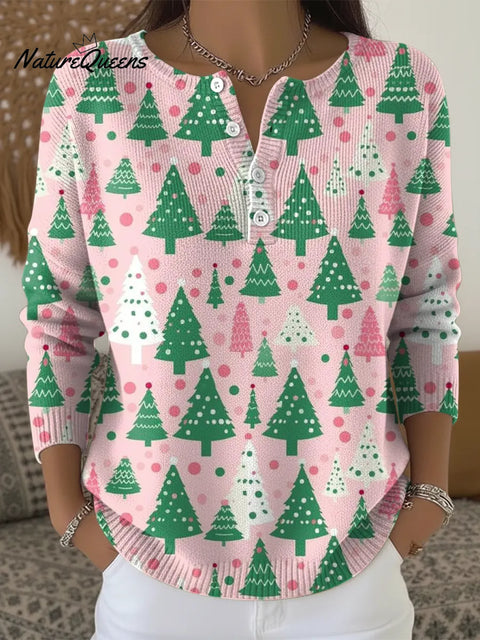 Christmas Print Buttoned Cardigan Sweater