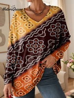 Women's Floral Pattern Art Print V-neck Casual Cotton T-shirt