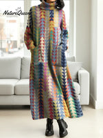 Women's Colorful Art Stripes Casual Cotton Knitted Dress