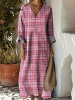 Women's Plaid Pattern Art Print Casual Cotton Dress