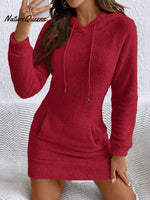 Women's Solid Color Casual Drawstring Pocket Dress