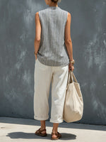Women's Casual Striped Sleeveless Top And Wide-leg Pants Set