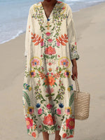Women's Retro Flower Pattern Print Casual Long Dress