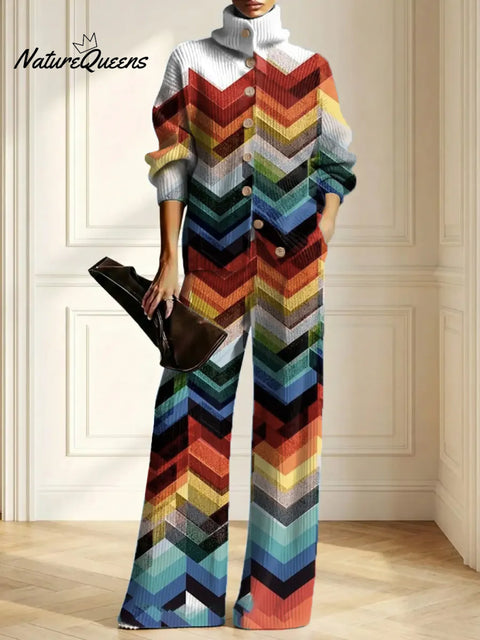 Women's Geometry Art Print Casual Cotton Knitted Suits