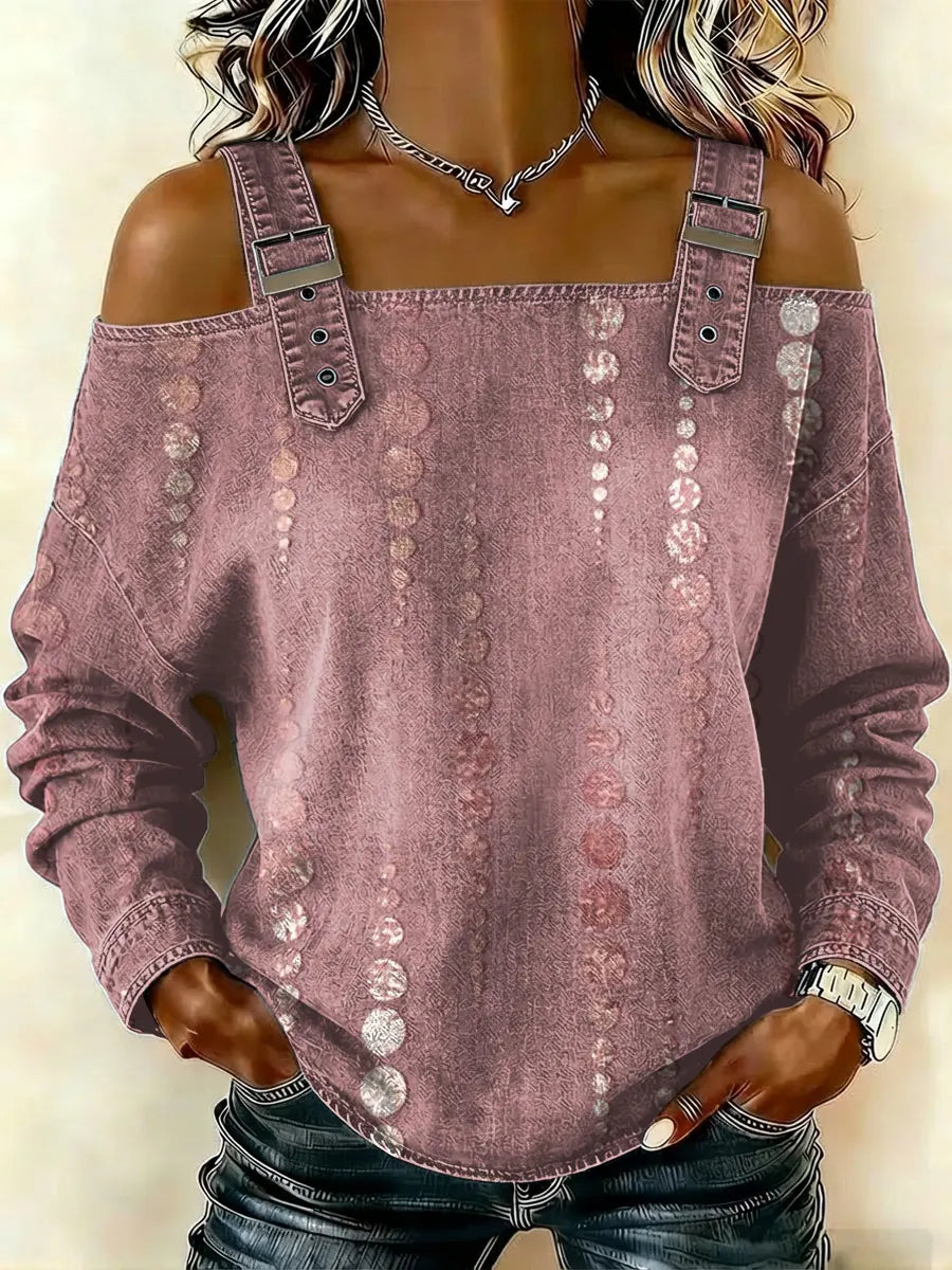 Women‘s Abstract Pattern Art Print Casual Cotton Denim Shirt