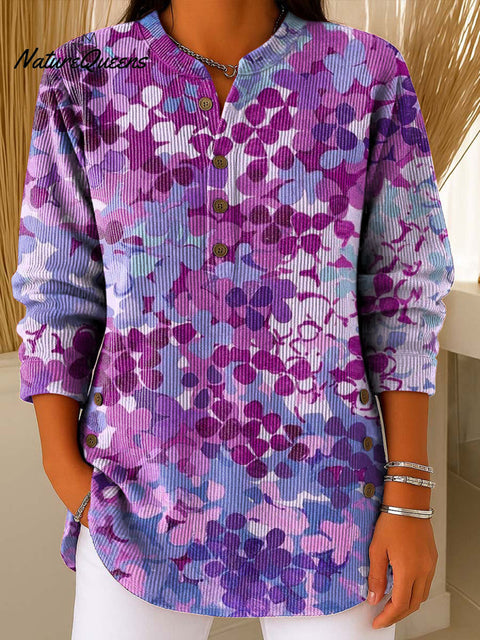 Women's Color Flowers Gradient Print Casual Cotton Shirt
