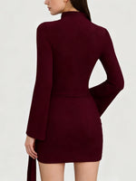 Women's Stand-collar Waist-cinching Simple A-line Dress With Flared Sleeves And A Slim Fit In A Medium Length