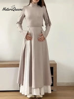 Women's Belted Long-sleeved Wool Blend Dress