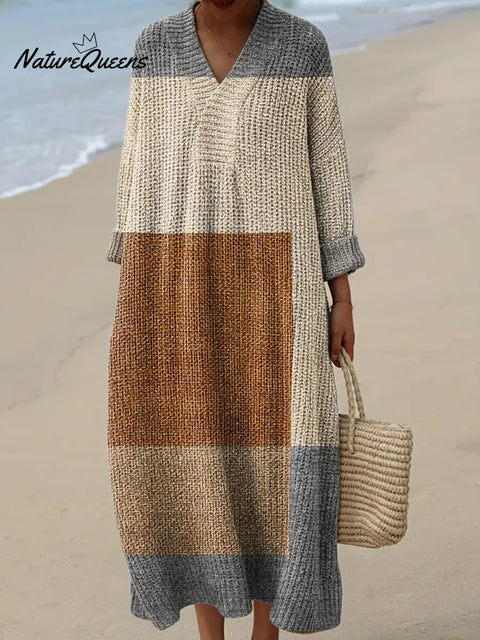 Women's Geometric Pattern Art Print Casual Cotton Knitted Dress