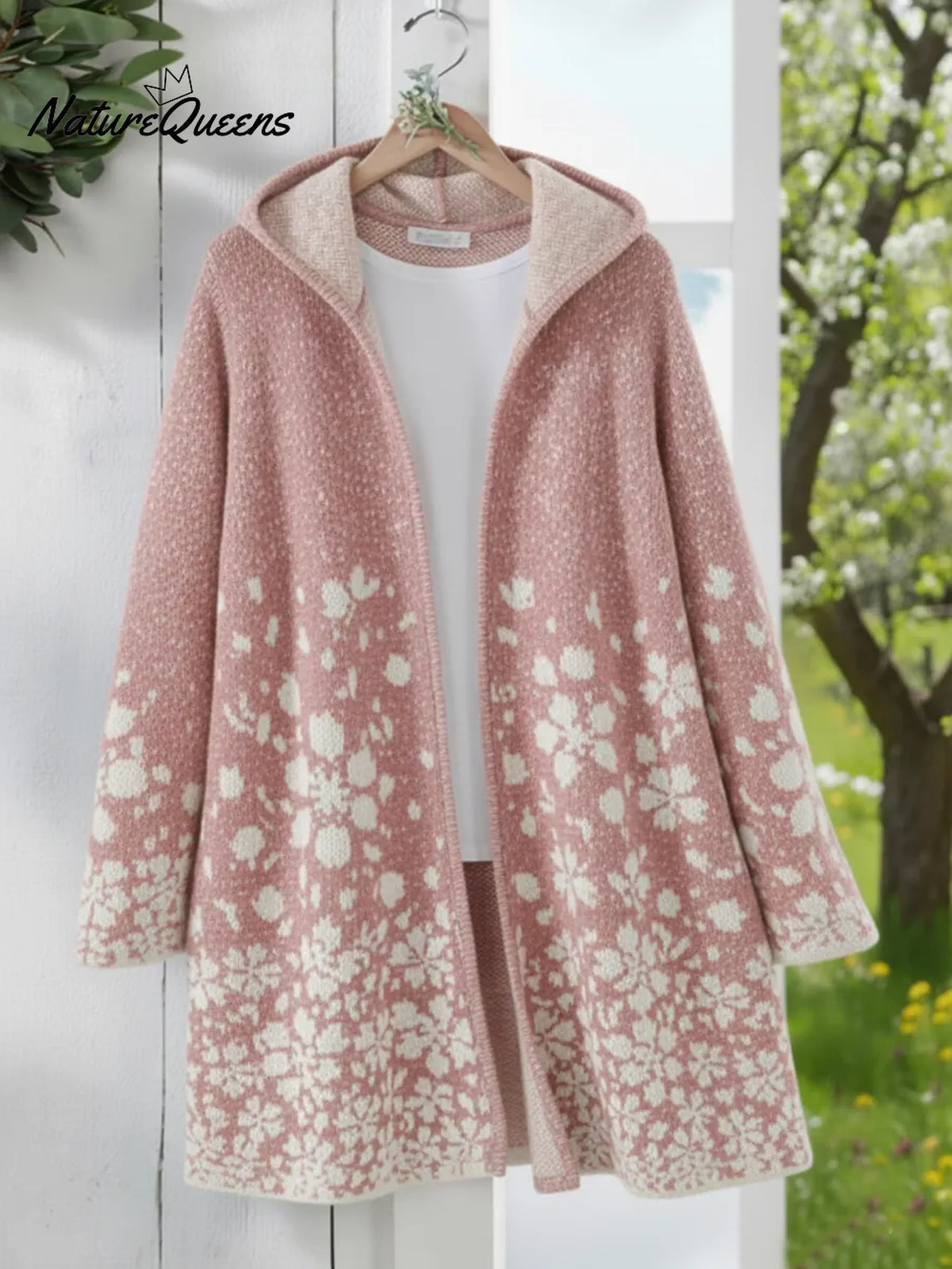 Cherry Blossom Secret Garden Hooded Knitted Cardigan