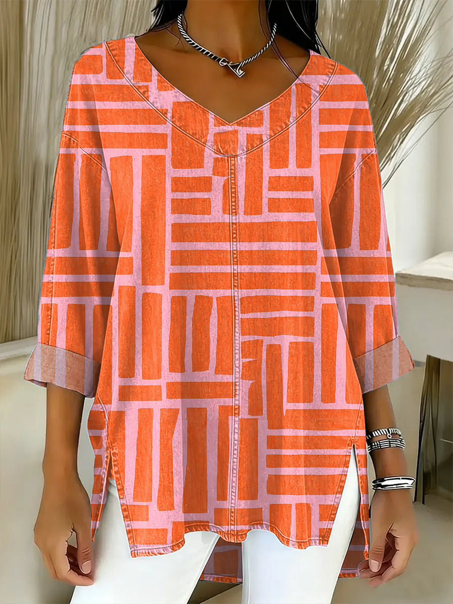 Women's Vintage Geometry Art Print Casual Cotton Top