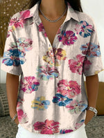 Floral Art Pattern Casual Cotton-linen Shirt