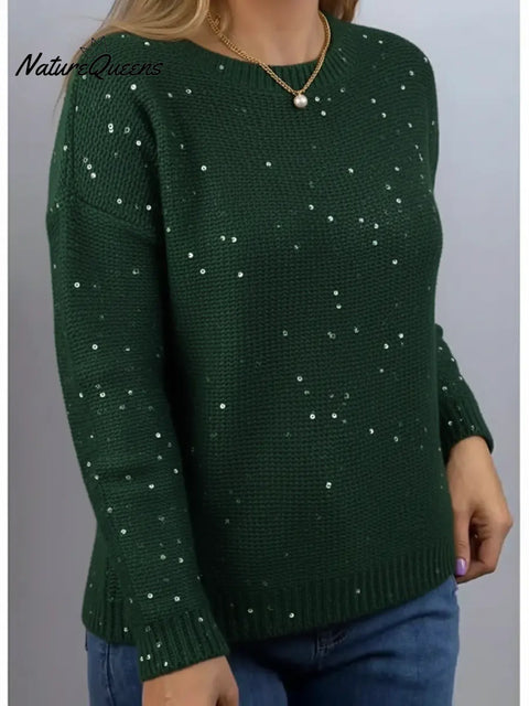 Women's Round Neck Shiny Knit Sweater