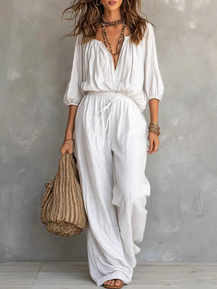 Women's Comfortable And Simple Design Cotton-linen Set