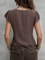Lace-trimmed Cap-sleeve V-neck Top