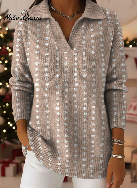 Simple Polka Dot Decorative Pattern Women's Casual Shirt Collar Long Sleeve Sweater