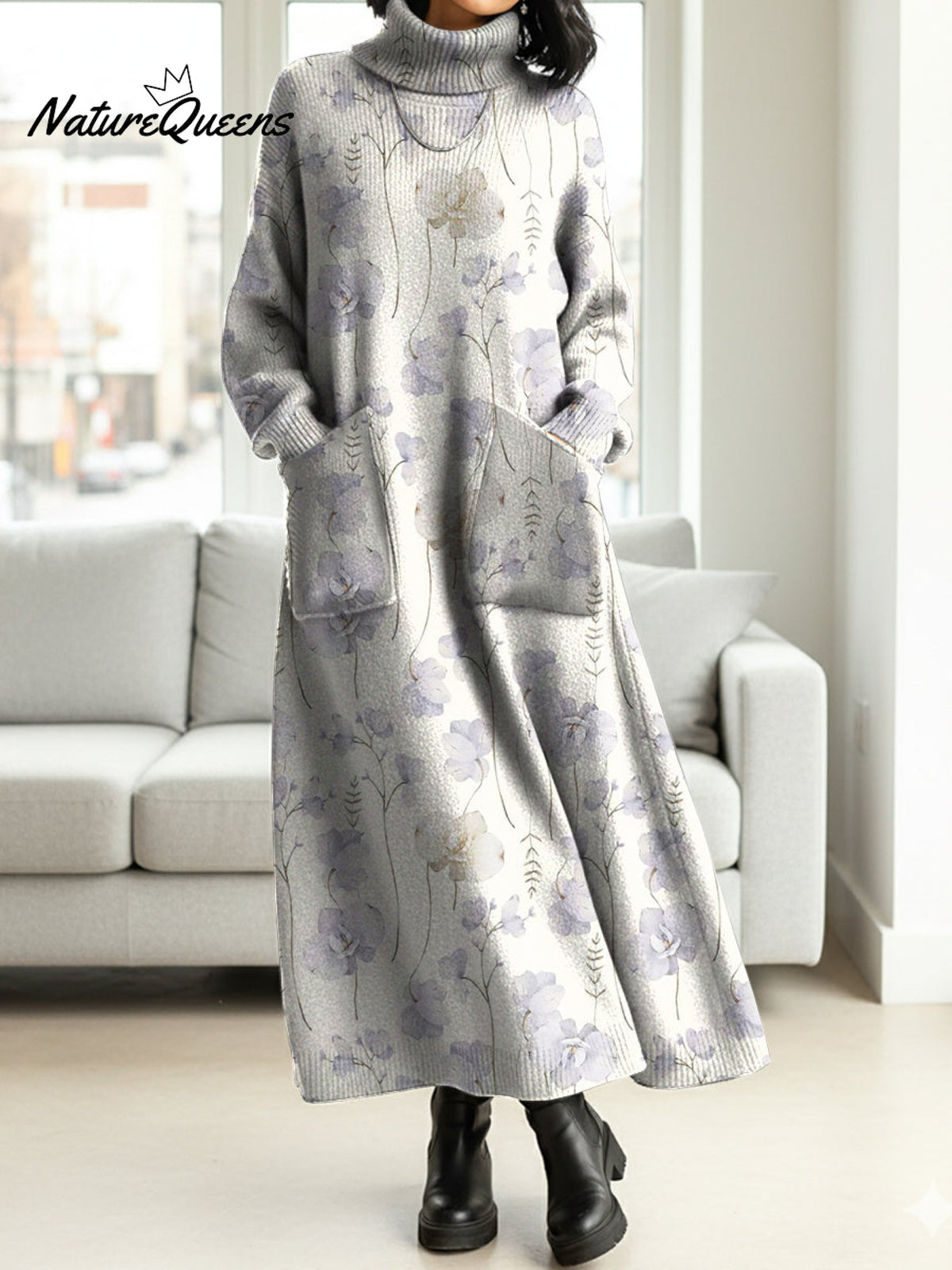 Women's Artistic Vintage Flowers Casual Cotton Knitted Dress