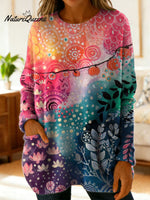 Women's Lovely Floral Flowers Pattern Art Print Casual Cotton Knitted Sweater