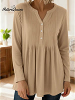 Women's Cozy Stretchy Knitted Pleated Cotton Top