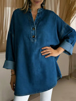 Women's V-neck Long-sleeved Loose-fitting Denim Top