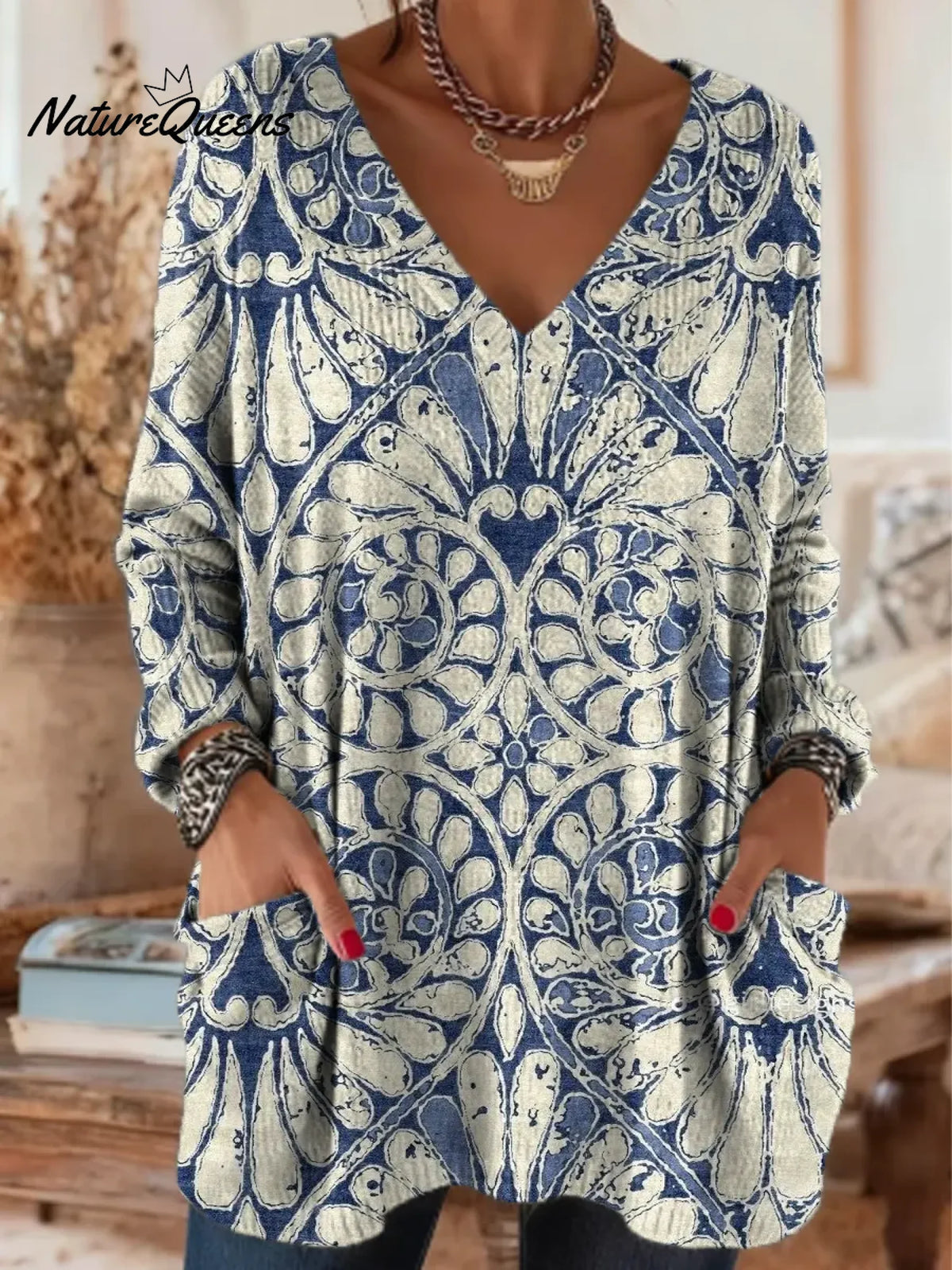 Women's Floral Pattern Art Print Casual Cotton Knitted Sweater