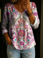 Women's Floral Pattern Art Print Casual Cotton Shirt