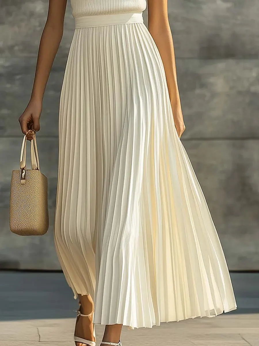 Women's Stylish Casual Satin Knit Pleated Maxi Dress