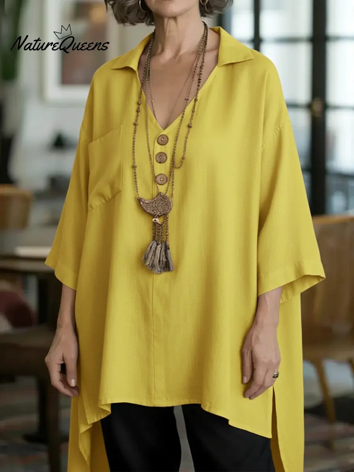 Women's Loose-fitting, Short-front, Long-back Linen And Cotton Top