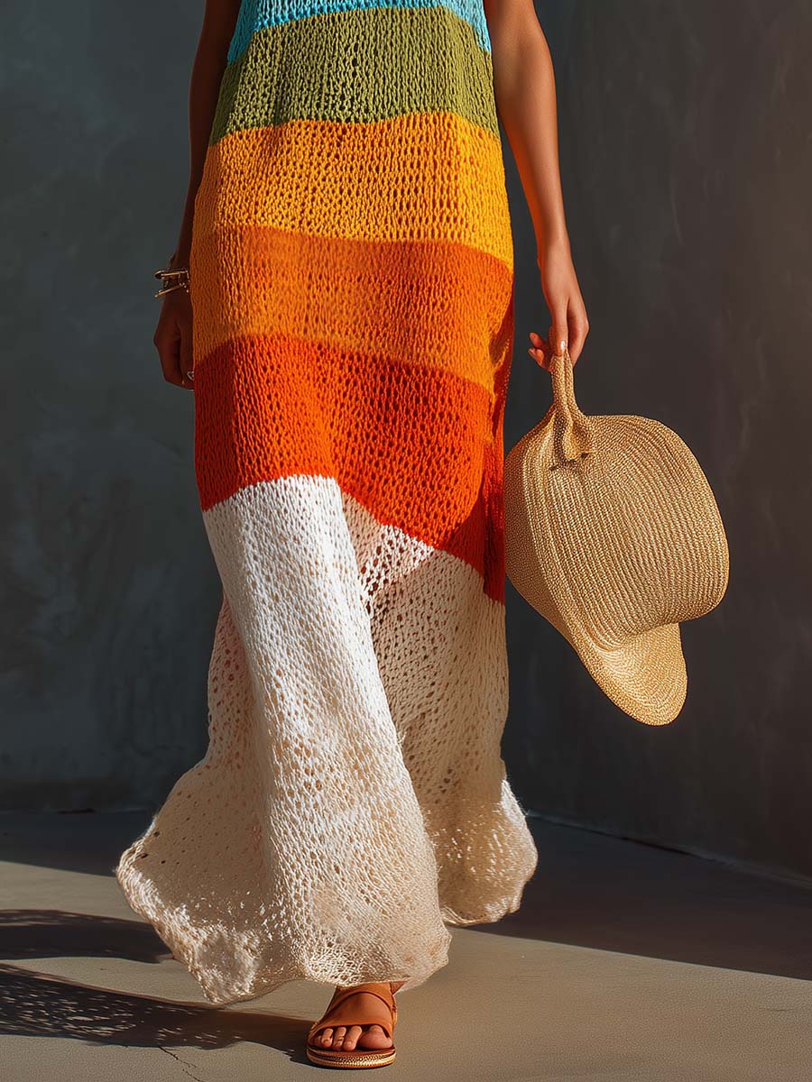 Women's Gradient Color Block Art Casual Stylish Sleeveless Knitted Dress