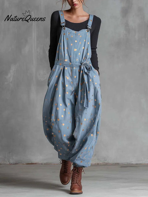 Women's Casual Gold Polka Dot Cotton Jumpsuit