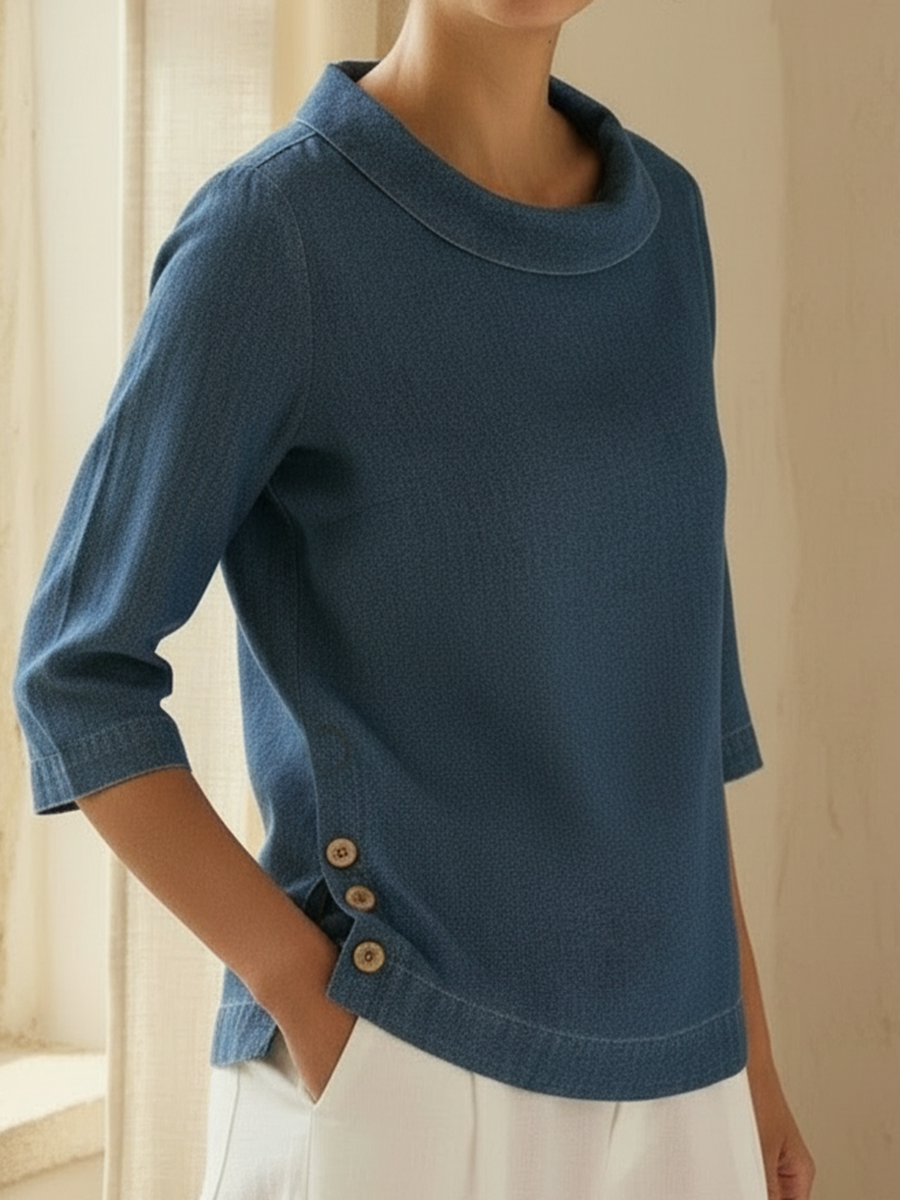 Elegant And Retro Denim Cotton Top