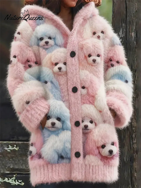 Women's Funny Dogs Pattern Art Print Casual Fleece Coat