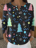 Women's Retro Christmas Tree Snowflake Art Pattern Art Print Buttoned Cardigan Sweater
