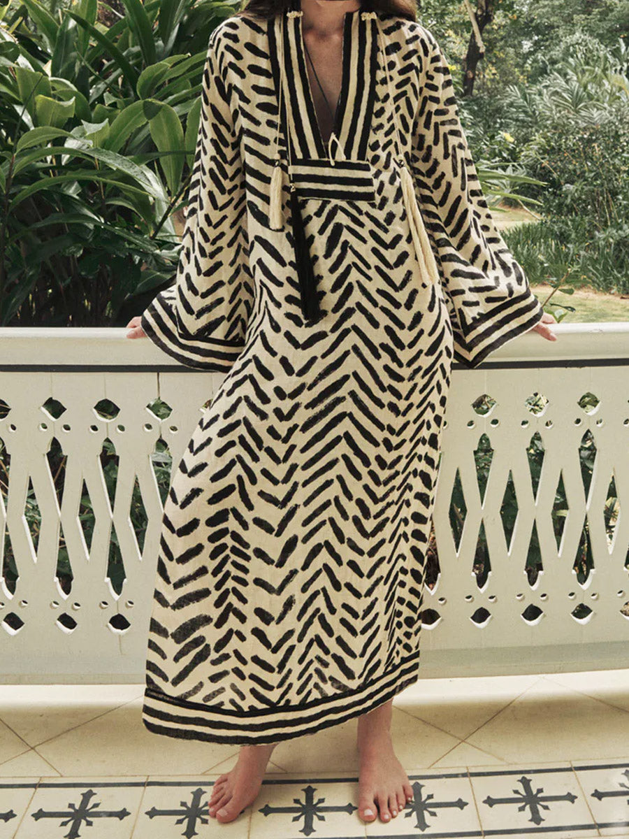 Women's Retro Abstract Pattern Art Print Casual Stylish Cotton Dress