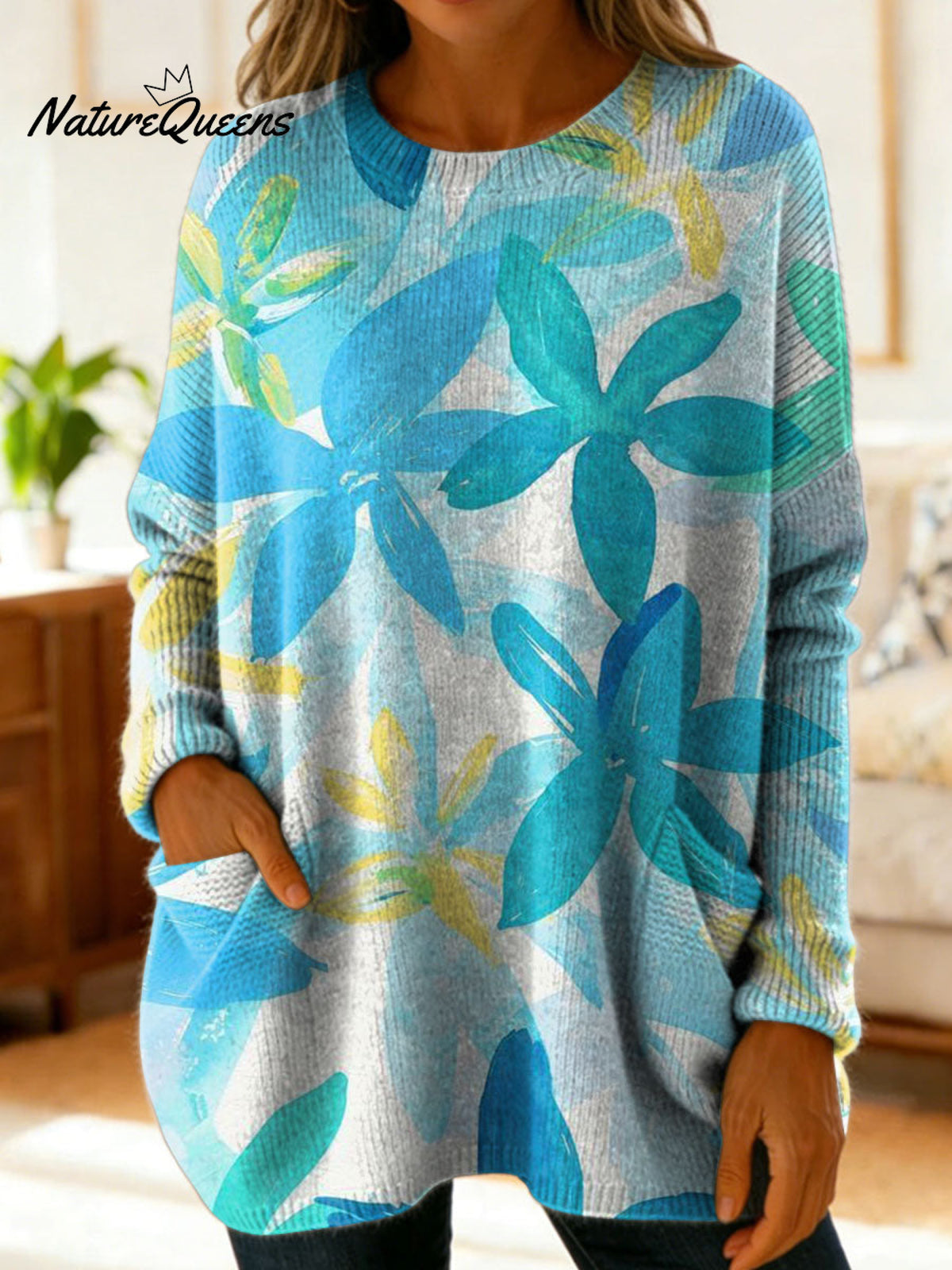 Women's Lovely Floral Flowers Pattern Art Print Casual Cotton Knitted Sweater