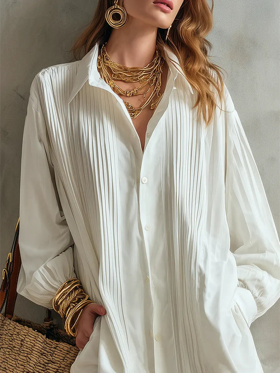 Women's Solid Color Lapel Long Sleeve Art Casual Cotton Shirt Dress