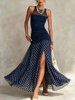 Sheer Polka-dot Chiffon Sleeveless Maxi Dress