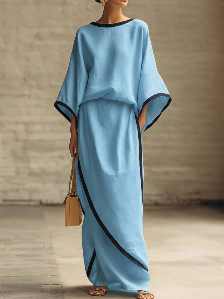 Elegant Irregular Linen Top And Skirt Two-piece Set