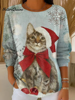 Women's Christmas Cat Casual Pullover Sweater