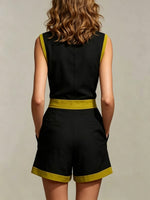 Women's Solid-color Button-front Cardigan & Striped Cotton-linen Casual Two-piece Set