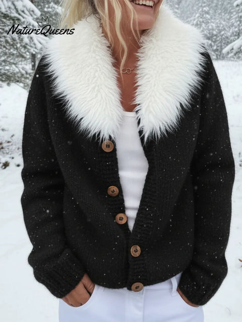 Women's Retro Fur Collar Knit Sweater Cardigan